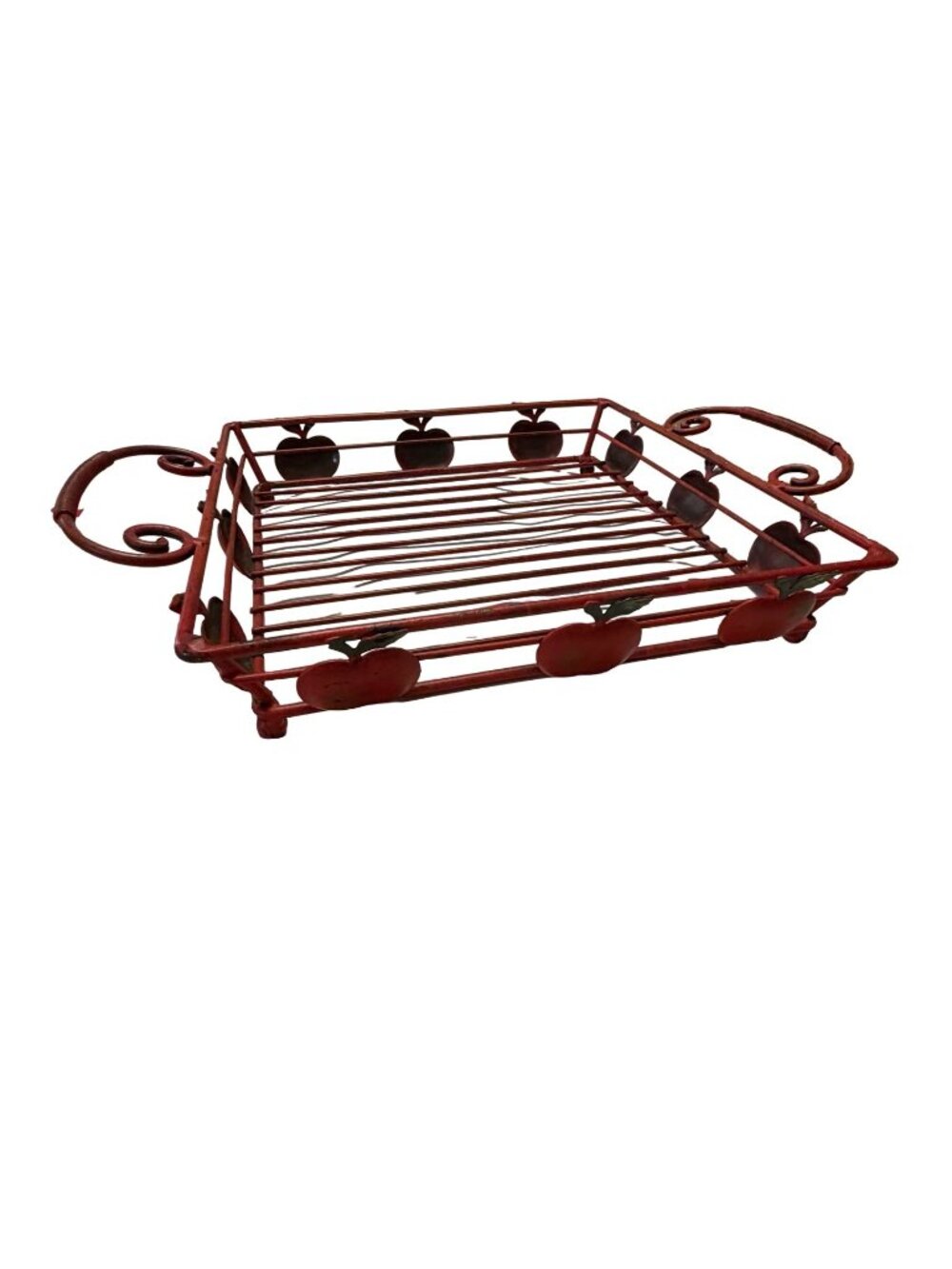 Vintage Apple Metal Wire Basket Tray Red Country Kitchen Fruit Decor 11"